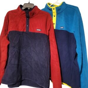 2 PCS Lands End Men's Heritage Fleece Snap Neck Pullover Top Red/Navy Blue Sz XL